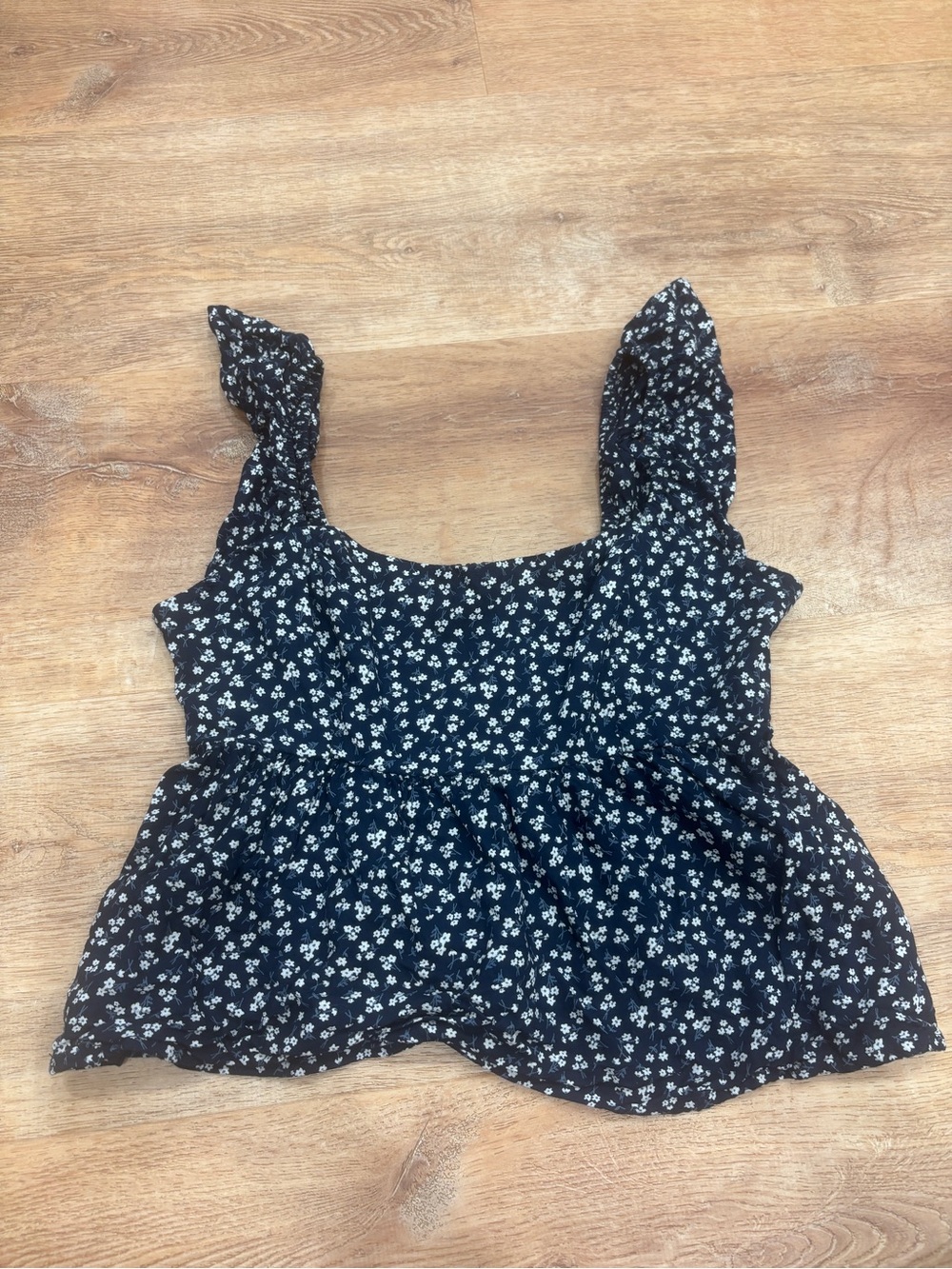 Hollister Black Floral Peplum Tank with Ruffled Straps